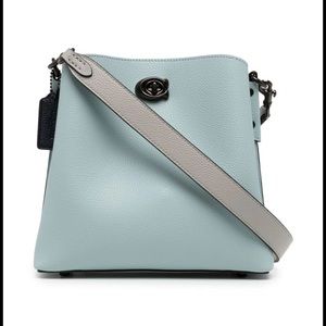 Coach Willow Bucket Bag Pewter Aqua Colorblock w Crossbody Strap Turnlock blue